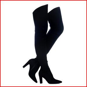 Stretch Suede Chunky Heel Over The Knee Boots Thigh High 3.5 Inch